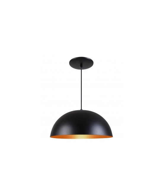 Pendente Meia Lua 50cm Luminária Alumínio Preto Textura C/ Cobre
