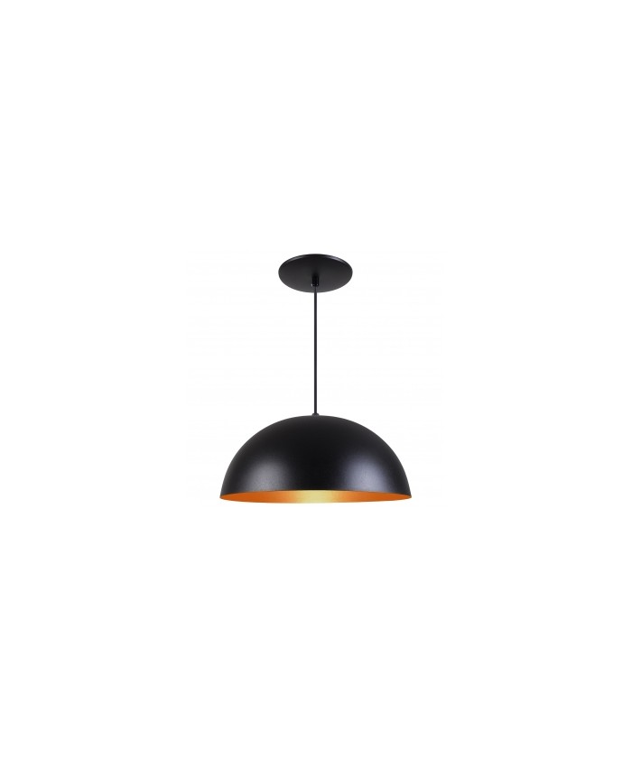 Pendente Meia Lua 50cm Luminária Alumínio Preto Textura C/ Cobre