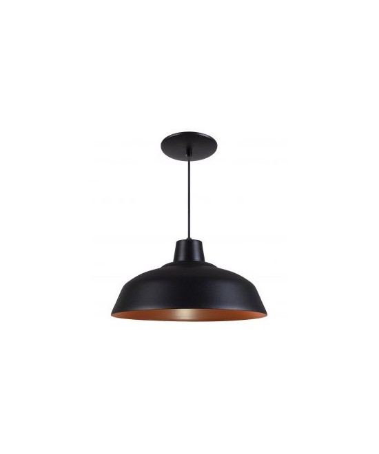 Pendente Retrô 34cm Luminária Lustre Alumínio Preto Textura C/ Cobre