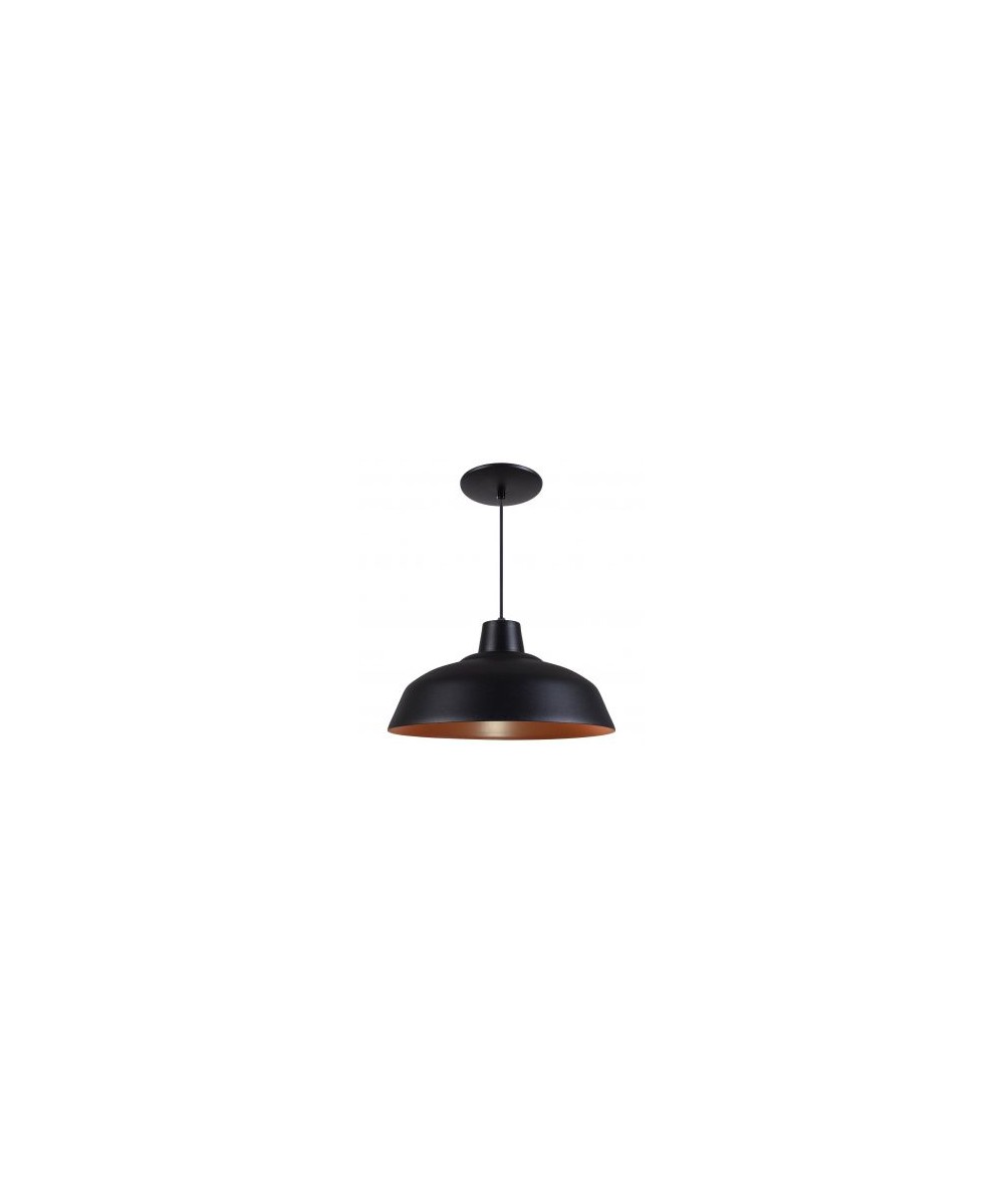 Pendente Retrô 34cm Luminária Lustre Alumínio Preto Textura C/ Cobre