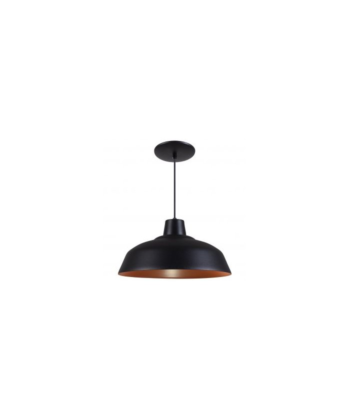 Pendente Retrô 34cm Luminária Lustre Alumínio Preto Textura C/ Cobre