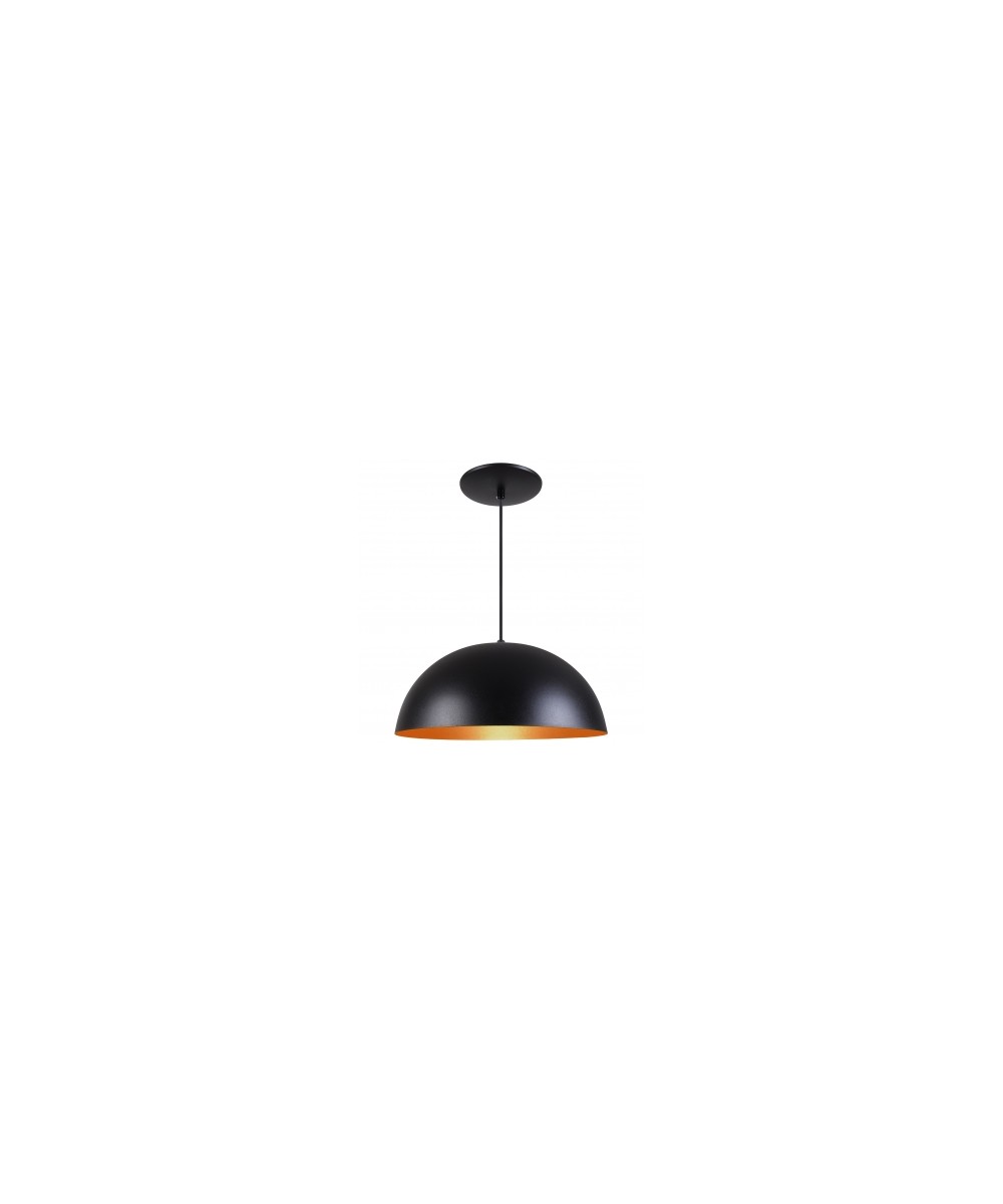 Pendente Meia Lua 40cm Luminária Alumínio Preto Textura C/ Cobre