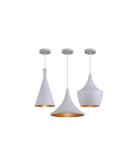 Kit 3 Pendentes Luminária Tom Dixon Funil Balão Chapéu Branco com Cobre