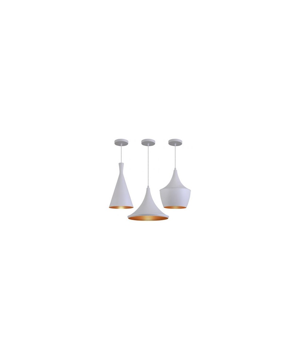 Kit 3 Pendentes Luminária Tom Dixon Funil Balão Chapéu Branco com Cobre
