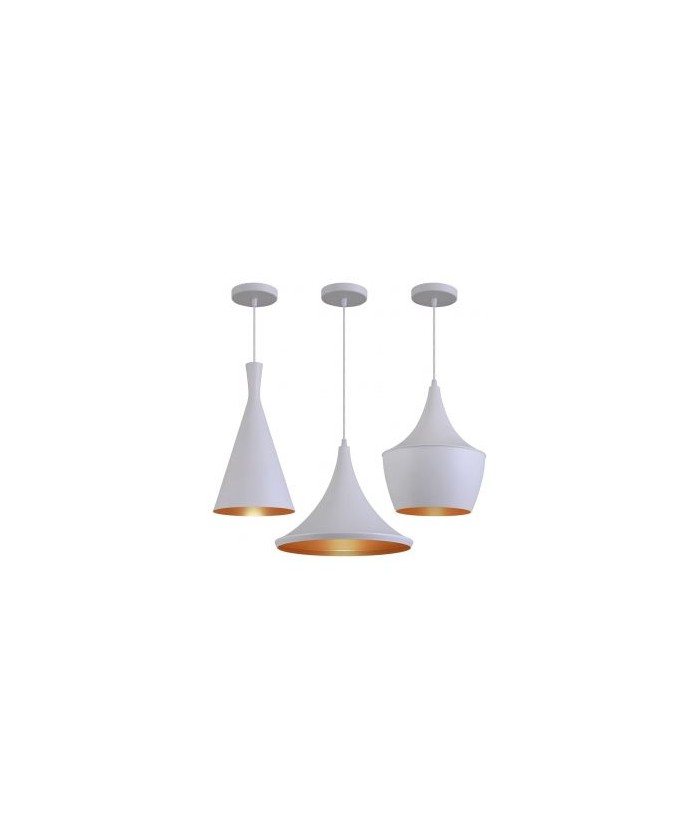 Kit 3 Pendentes Luminária Tom Dixon Funil Balão Chapéu Branco com Cobre