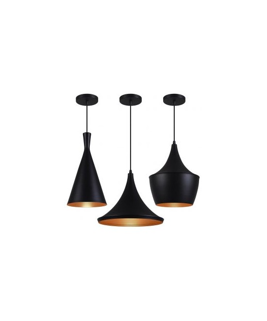 Kit 3 Pendentes Luminária Tom Dixon Funil Balão Chapéu Preto com Cobre