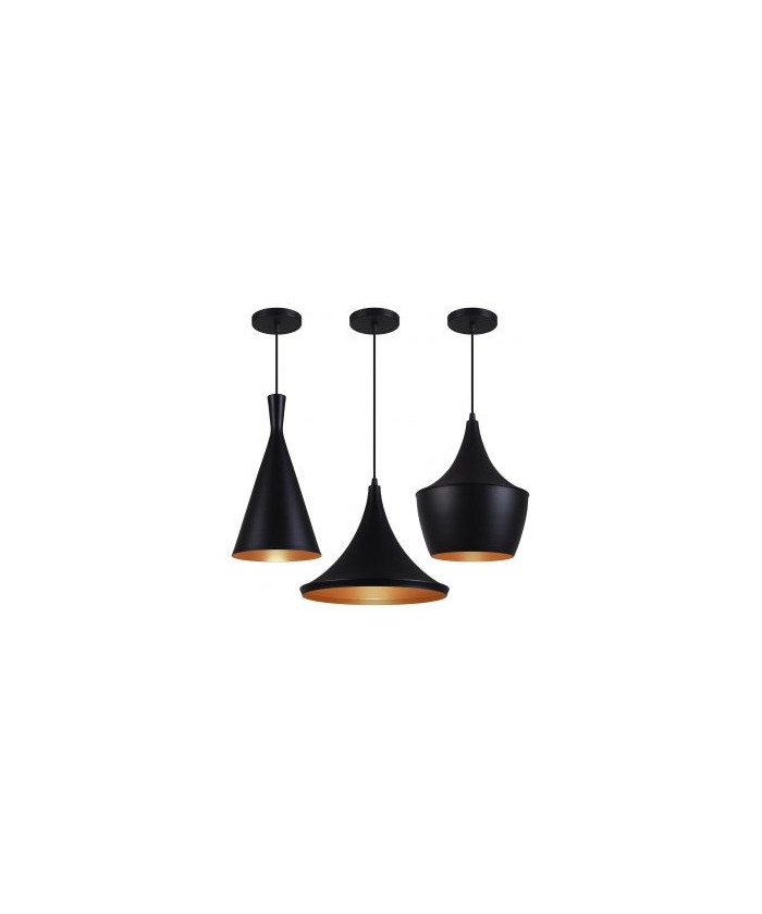 Kit 3 Pendentes Luminária Tom Dixon Funil Balão Chapéu Preto com Cobre